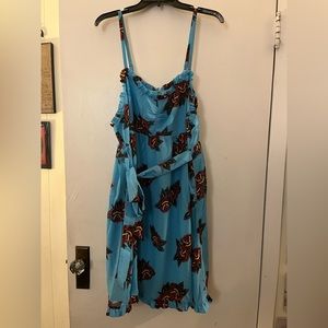 Sourpuss plus 3X tattoo floral blue swing dress knee length with a bow